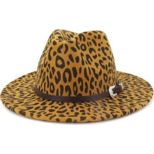 Fashionable men and women wool felt fedora hat leopard jazz hat 60cm wide-brimmed fedora hat retro panama triangle hat with belt