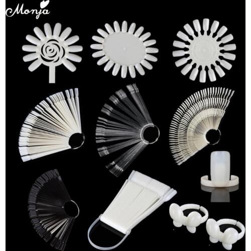 Monja Nail Art Fan Shaped Gel Polish Coloring Showing Shelf Foldable Card Board Set Image Practice Trainning Display Palette