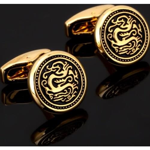 Men Gift Dragon Cufflinks silvery gold color animal design copper material men cufflinks whoelsale&retail High Quality