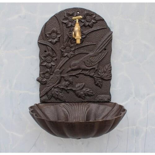 Rustic Cast Iron Wall Mounted Hand Sink With Birds On Flower Branch Signs On European Home Garden Decor Metal Wash Basin Stand