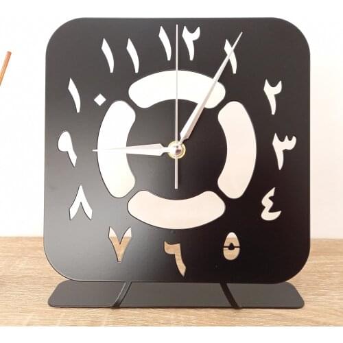 Table clock, Modern and Geometric Clock, Desktop Metal Clock, Table top clock, Deep Black Arabic Number