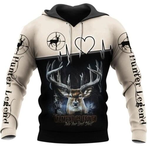 New mens fashion hoodie with camouflage deer hunting Hoodie and 3D printed Unisex Long Sleeve Jacket casual top