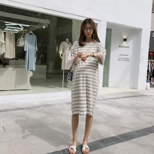 2019 New Summer Maternity Clothings Short Sleeve Dress Pregnancy Stripe Loose Dresses Round neck Fashion Pregnant women Clothes