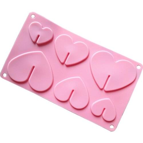 New arrived 6 hearts lollipop mold cooking tools chocolate ice mold Silicone Mold baking Fondant candy Sugar Craft DIY Cake