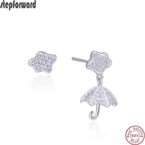 New Arrival Individuality Asymmetrical Style 925 Sterling Silver Star And Umbrella Earring Stud