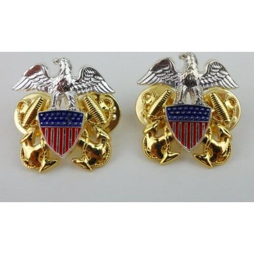 PAIR METAL US NAVY SIX-STAR RANK EAGLE BADGE INSIGNIA EMBLEM Military Store