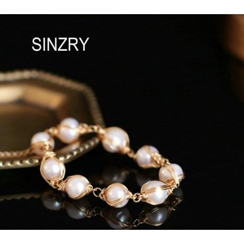 SINZRY original design gold color handmade freshwater natural pearl elegant charm bracelet creative lady jewelry