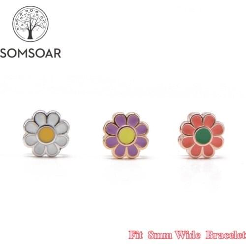 Somsoar Jewelry Lovely Daisy Slide Charms fit 8mm Wide Leather Wrap Bracelet Wristband for child Toddler/Women 10pcs/lot