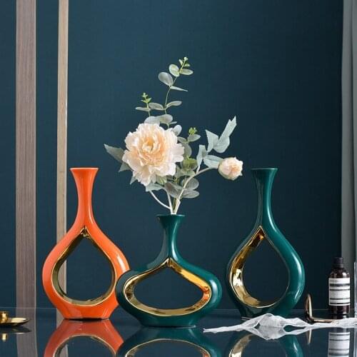Modern Ceramic Hollow Vase Fake Flower Arrangement Art Home Livingroom Desktop Ornaments Crafts Cabinet Store Furnishings Decor