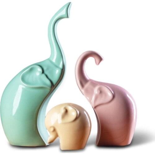 3PCS Family Elephant Statue Home Crafts Room Decorations Elephant Loves Ornament Porcelain Animal Figurines