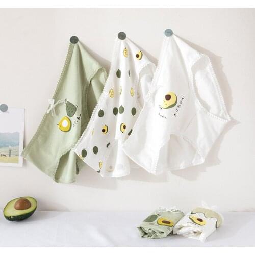 1Pcs Japanese Style Women Underpants Avocado Pattern Cotton Panties Solid Color Lingerie Sexy Breathable Female Briefs Underwear