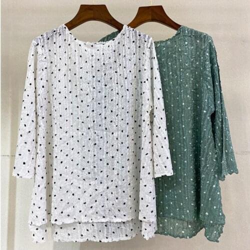 TVVOVVIN Pleated Loose Large Size Top Womens Summer 2021 New Fashion O-neck Loose Polk Dot Pullover T-shirt S7M2