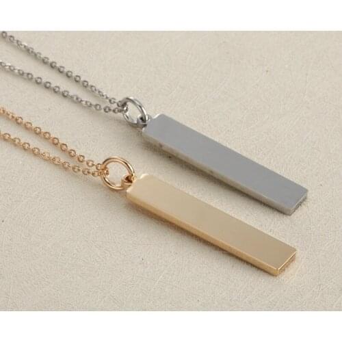 Inspirational Gift Necklace Simple Rectangular Smooth Pendant Necklace Stainless Steel Jewelry For Girl G
