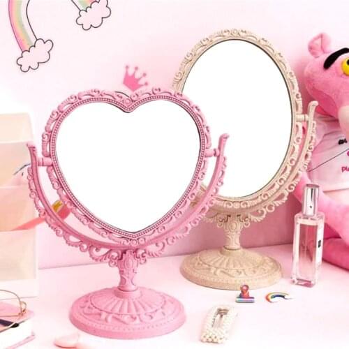 Retro Love Cartoon Cute Makeup Mirror Girl Dream Heart-Shaped Rotating Makeup Mirror DIY Vanity Mirror Makeup Mirror