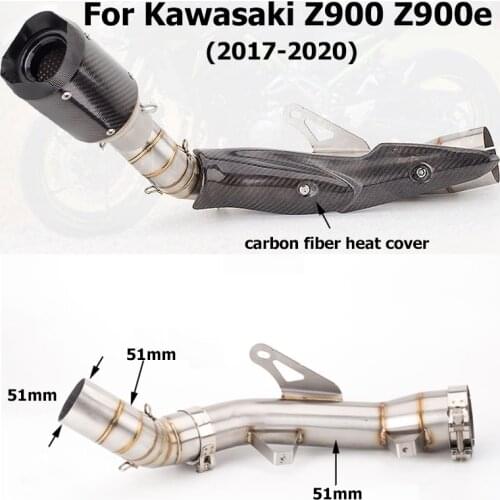 Slip On For Kawasaki Z900 Z900e 2017-2020 Exhaust Muffler carbon fiber Escape Middle Link Pipe Cat Delete Eliminator Enhanced