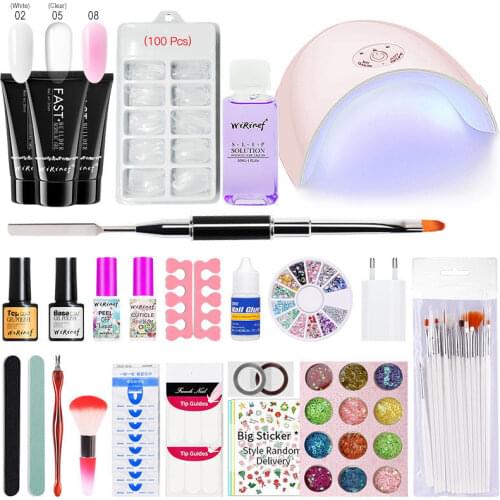 WiRinef 30g UV Builder Gel Double Brush Nail Tool Fake Tips Thick Slip Solution Liquid Poly Extension Nail Gel Set