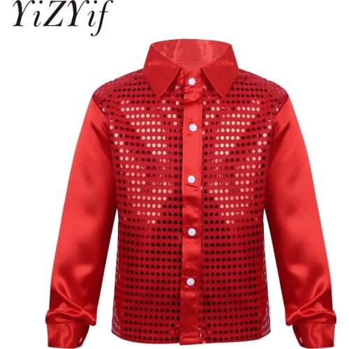YiZYiF Kids Big Boys Girls Shiny Sequined Shirt Vest Waistcoat Jacket for Wedding Prom Choir Jazz Dance Performance Costume