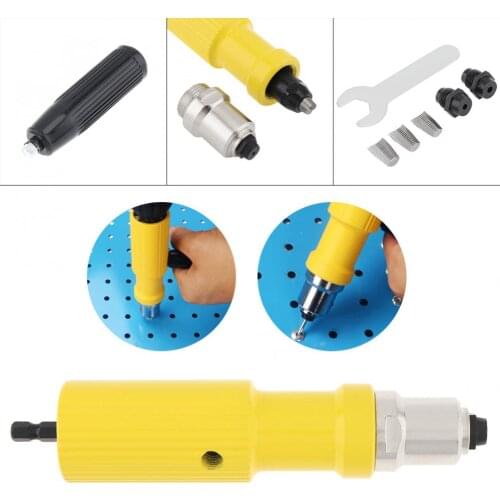 Yellow Hard Metal Electric Riveting Gun Adapter with 2.2 / 2.5 / 3.2mm Diameter Rivet Head and Handle Wrench new