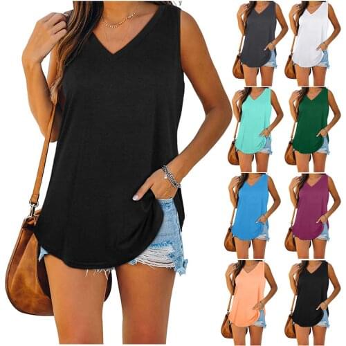 Women Summer V-Neck Sleeveless Tank Tops Blouse Ladies Casual All-match Lovely Soft Comfortable Solid Color T-Shirt