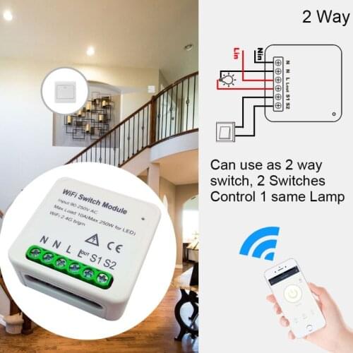 1/4pcs Smart Switch Smart Home Life/Tuya APP 1/2 Way 95-250V WiFi Switch Auto Module With Rail Bracket for Alexa Google Home
