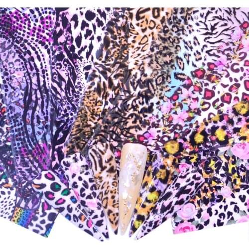 YZWLE 10 Leopard Print Stickers On Nails Foils Starry Sky Wraps Transfer Decals Polishing Sliders Nails Accessories Wrap Tools
