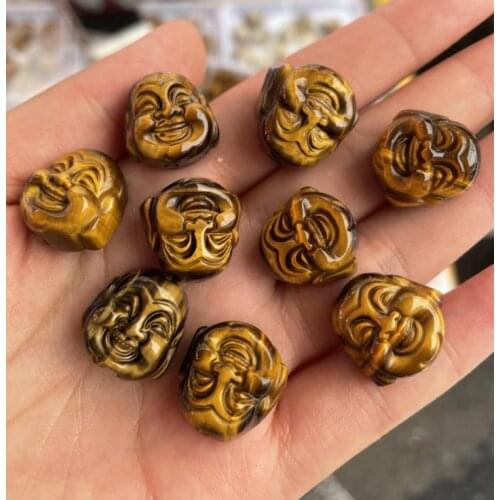 10PC Tiger Eye Stone Buddha Head Bead Accessories DIY Bangle Charm Jewellery Fashion Hand-Carved Luck Amulet Gifts NEW