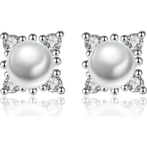 100% 925 sterling silver snow flower pearl shiny crystal stud earrings for women wholesale jewelry gift drop shipping