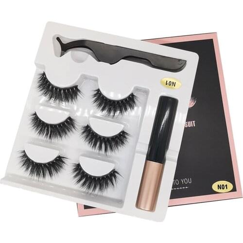 3Pairs Naturally False Eyelashes Magnet Lashes Liquid Eyeliner Tweezers Lashes Extension Kit For Beauty
