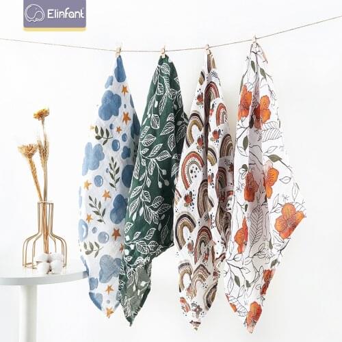 Elinfant 60*60cm 4pcs set 100% cotton 2 Layers Newborn Baby Bibs Wrap Muslin Swaddle Blankets Wholesale Dropshipping