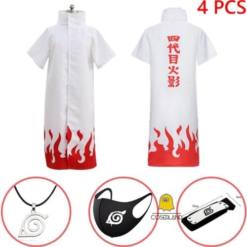 4 PCS Minato Namikaze Cosplay Costume Anime Cloak Necklace Fourth Yondaime Hokage Headband Halloween Party Family Outfit Cape