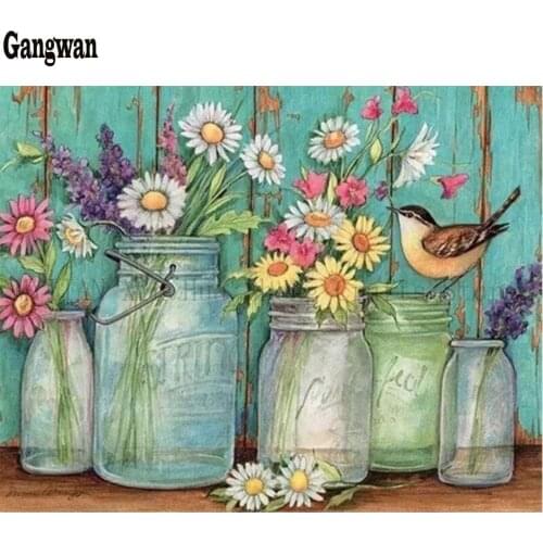 5d DIY Diamond painting Retro Barn,Shabby Jars, birds,Flowers DIY,Diamond embroidery Cross stitch sticker Home Decoration