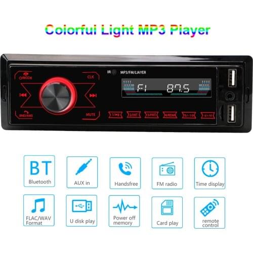 12V 1Din Car Audio Radio Autoradio MP3 Player Stereo Bluetooth Touch Screen Colorful Light Truck Off Road Automotive Accessories