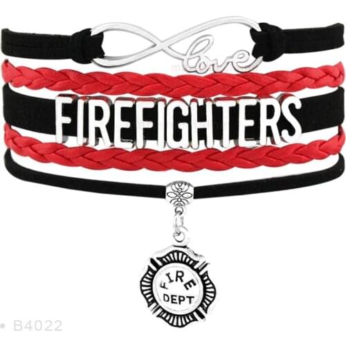 Infinity Love Firemen Fireman Firefighters Fire Fighters Wife Mom Red Black Firefighter Bracelets for Women
