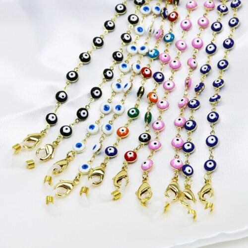 5Pcs 18K plated Sun-glasses chain double clasp multi colors Devil eye chain for Sun-glasses long chain necklece 9924