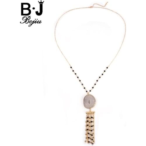 Bojiu New Tassel Pendant Necklace Copper Gold-color Elegant Jewelry Cable Chain Necklace For Women Simple Festival Gifts NKS121