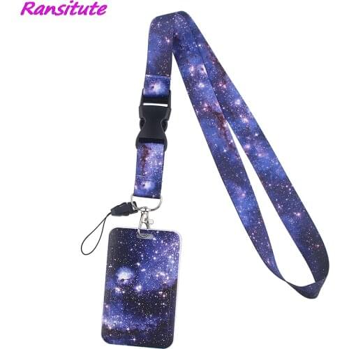 Ransitute R1509 Beautiful Starry Sky Fashion Lanyards ID Badge Holder Bus Pass Case Cover Slip Bank Credit Card Holder Strap