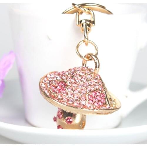 Mushroom Hot Pink Lovely Charm Pendent Crystal Purse Bag Keyring Key Chain Gift Travel Outfit Collection Women