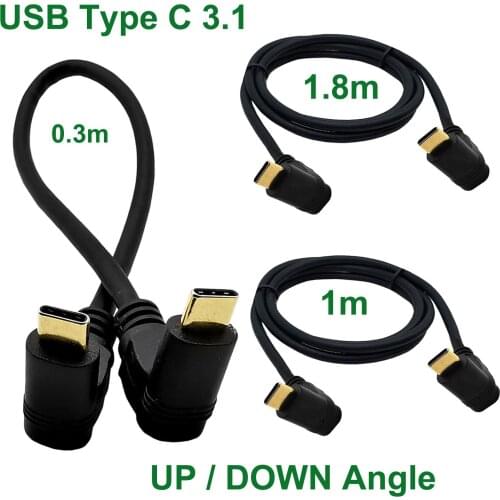 USB 3.1 Type C Male UP/Down Angle to C Male UP/Down Angled Charger Charging Data Adapter Connector Extension Cable Cord