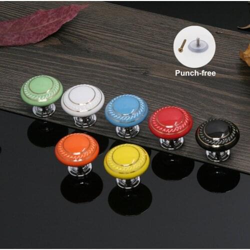 35mm Ceramic Cabinet Knob Colorfull Children Handles for Wardrobe Furniture Drawer Knobs Cupboard Pull Punch-free ceramic Handle