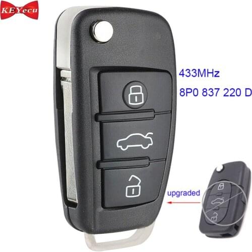KEYECU for Audi A3 Cabriolet S3 RS3 CUT TT Roadster Upgraded Flip Remote Key Fob P/N 8P0 837 220 D
