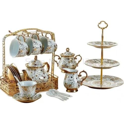 European style Royal ceramic coffee tea set household water cup included 6 cups 6 saucer 1 holder 1 sugar pot 1 milk jug