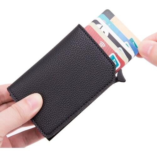 RFID Credit Card Holder Protection Anti-theft Men Wallet Leather Metal Aluminum Business Bank Card Case Card Wallet