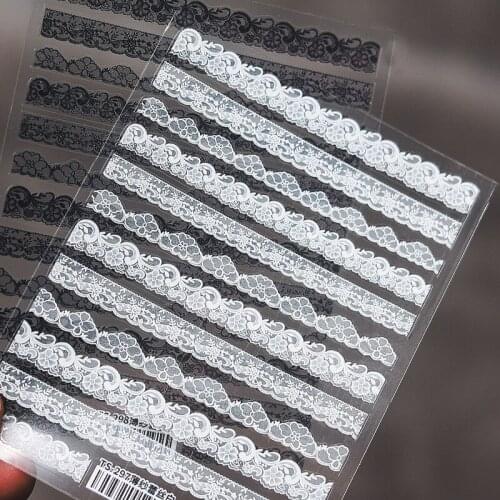 1Pcs Vintage Black White Tulle Lace 5D Soft Reliefs Embossed Adhesive Nail Art Decorations 3D Nail Art Stickers Decals Wholesale
