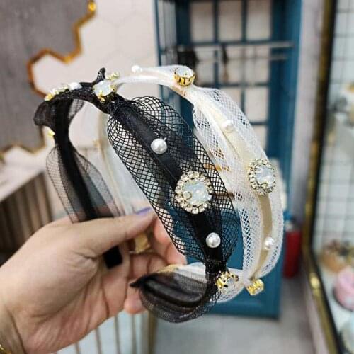 MISANANRYNE New elegant lace crystal white black simple hair band sweet hairpin jewelry headband ladies fashion hair accessories