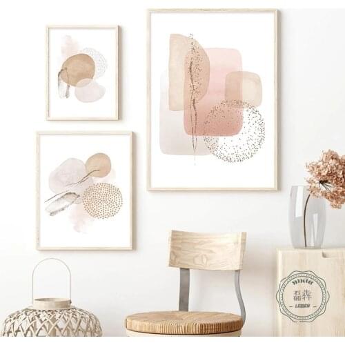 Trendy Modern Abstract Pink Beige Color Geometric Canvas Painting Poster Print Wall Art Picture Bedroom Living Room Home Decor