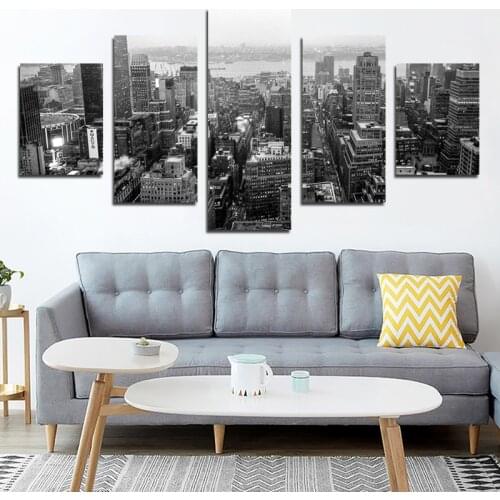 Night & Day City Series Canvas Painting 5 Pieces Home Living Room Decoration Hotel Club House Man Cave Corridor Mural Hanging