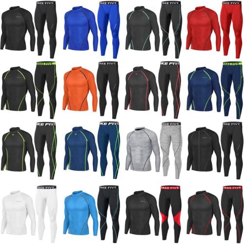 Newest Edition Mens Skin Tight Compression Base Layer Yellow Running Long Shirts & Pants Sets