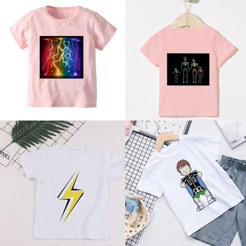 New Children 2020 Lightning Skeleton Novelty Printed Short-sleeved Fashion Round Neck T-shirt Girls Summer Casual Shirt Cartoon