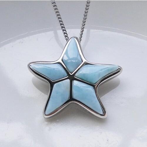 New Design 925 Sterling Silver Larimar Pendants Fine Starfish pendant with Natural Larimar Pendant for women