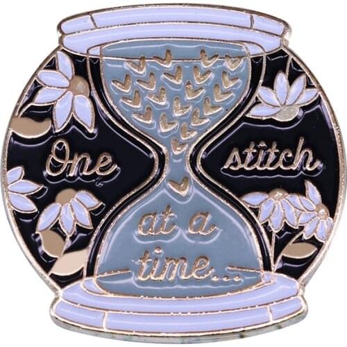One stitch at a time enamel pin hourglass badge yarn crochet knit lapel pin